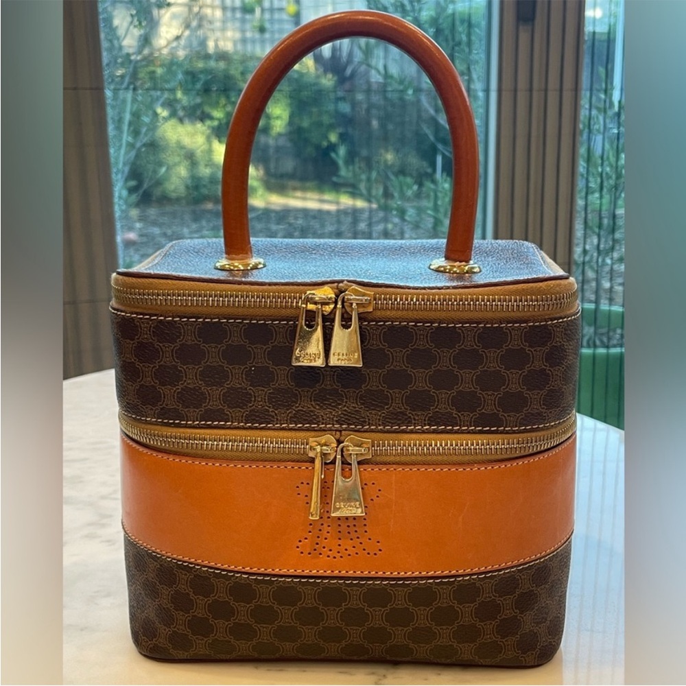 Celine Vintage Macadam Vanity, double compartment, brown/tan leather trim, EUC - Picture 3 of 16